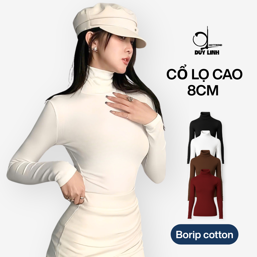 [ราคาเปิด] Duy Linh เสื้อคอเต่าผ้าฝ้าย borip สําหรับผู้หญิง 8 ซม. แขนยาวทรงสลิม ADT15