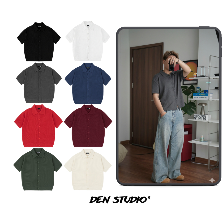 POLO WAFFLE BOXY FORM BLACK STUDIO SHIRT (A20)