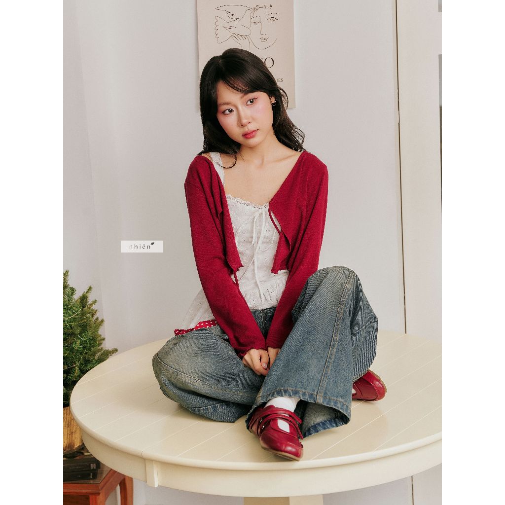 Jazmi Cardigan - คาร์ดิแกนเสื้อครอปสีแดง nhien.official BA532