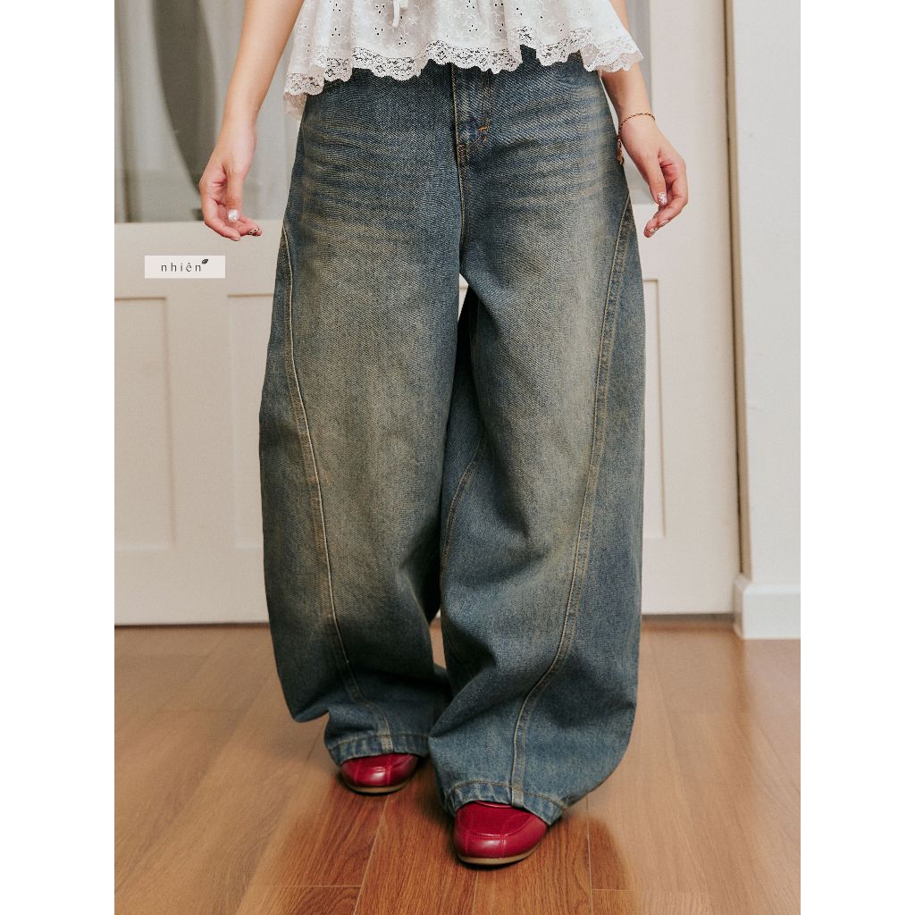 Oravis Jeans - กางเกงยีนส์ขากว้างทรงหลวมผู้หญิง nhien.official NQJ00001