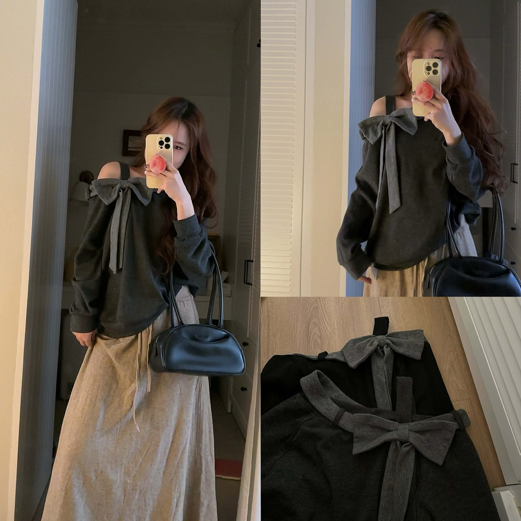 เสื้อสเวตเตอร์ผูกโบว์เปิดไหล่ A6499 Nana21 Nanastore21