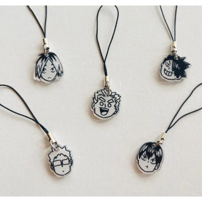Haikyuu Black and White Stick Man Sketch Phone Pendant, Keychain/Bag, Anime Volleyball