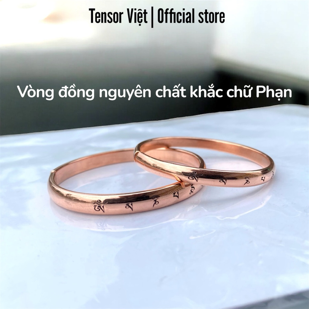 (พระตรัง Tensor Viet) สร้อยข้อมือทองแดงบริสุทธิ์โค้งแกะสลักคําทิเบตพุทธมนต์ Om mandi padme hum
