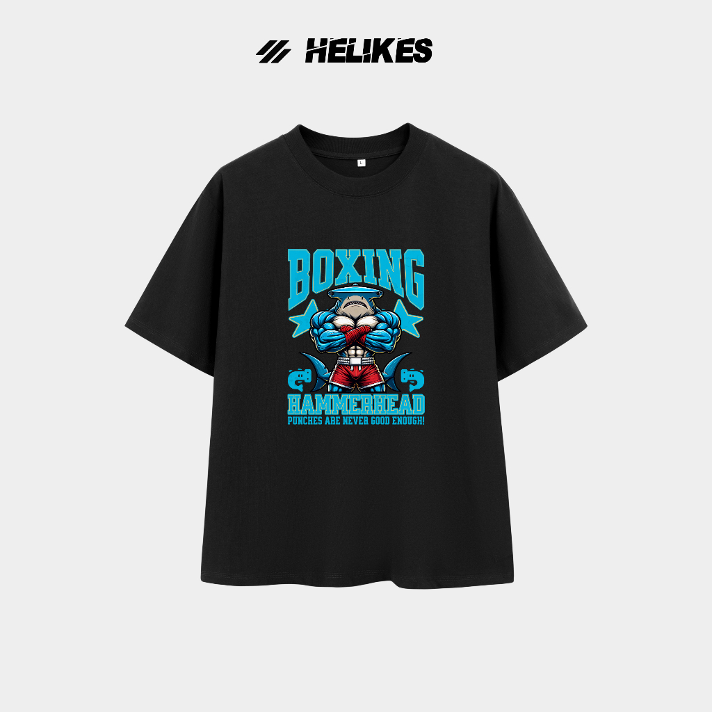 ผู้ชาย Oversize Boxing Hammerhead Shark Hammer Gym Streetwear ผ้าฝ้าย 270gsm Helikes