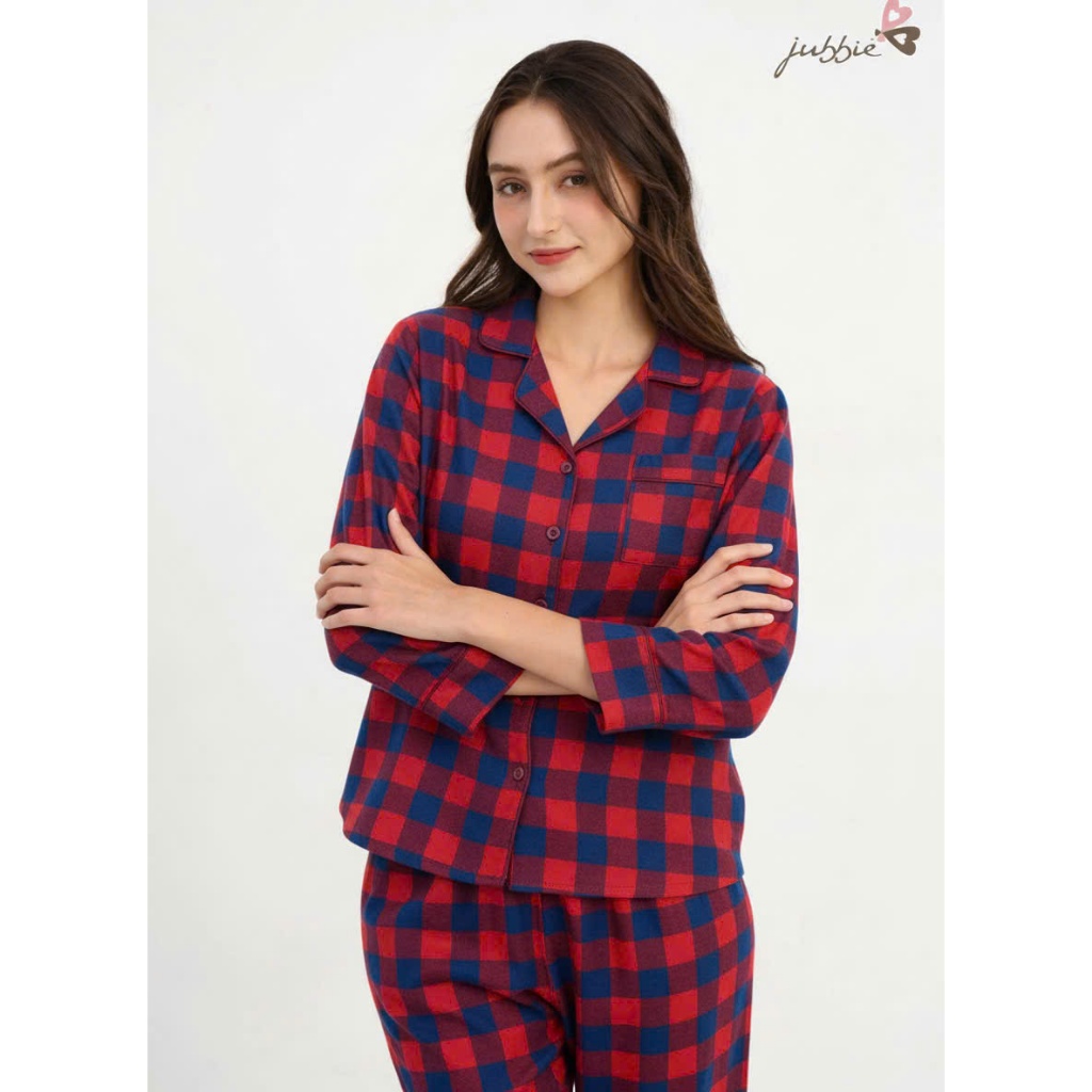 [ODD SIZE] JUBBIE ชุดยาวผ้าสักหลาดผ้าฝ้ายคอปกและชายเสื้อสําหรับสวมใส่ในบ้าน - 40415