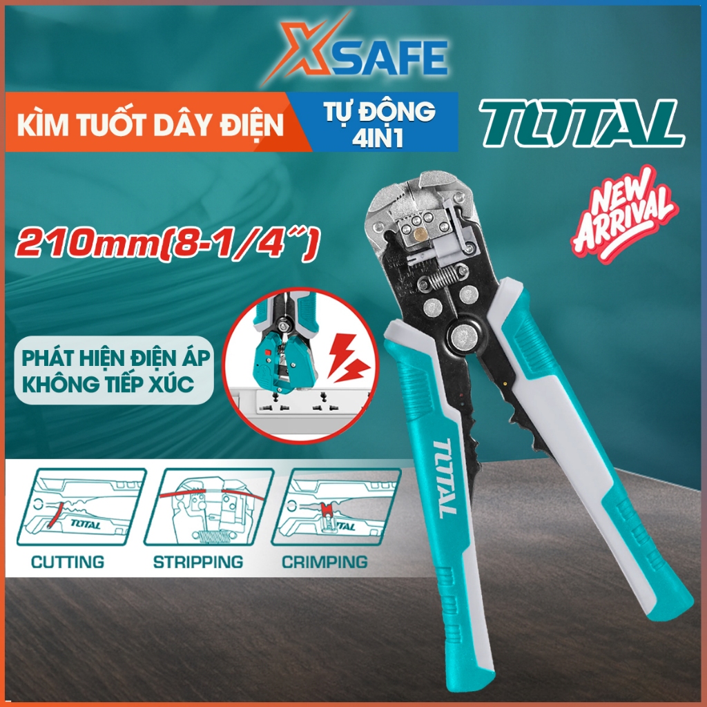 TOTAL THT 4IN1 คีมปอกสายไฟอัตโนมัติอัจฉริยะ152429 การตรวจจับแรงดันไฟฟ้าแบบไม่สัมผัส, การตัดปอก