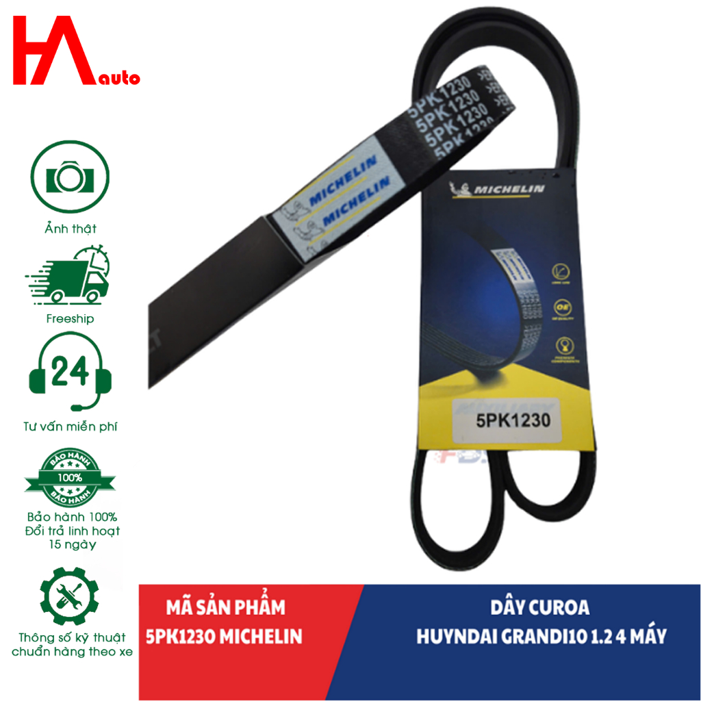 (GENUINE) MICHELIN HUYNDAI GRAND I10 1.2 4 สายพานเครื่องจักร. รหัส 5PK1230