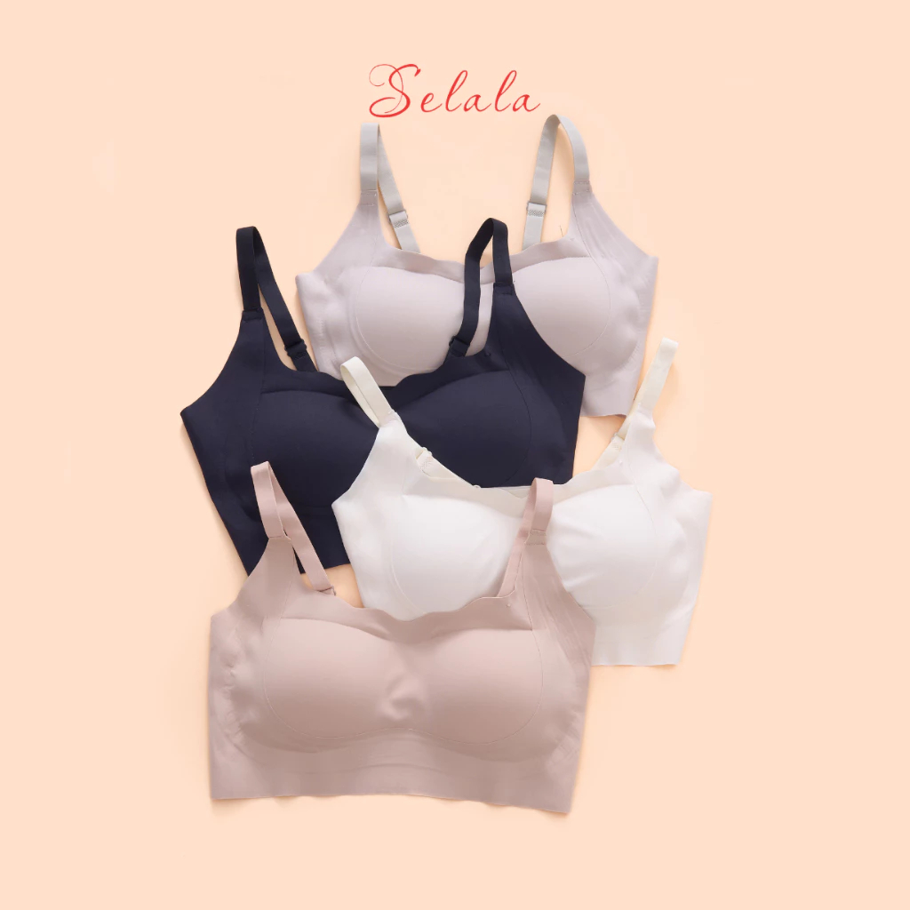 Selala Soft Latex Bra 2 สายรัดบางเซ็กซี่คอคลื่นไม่มีรอยต่อ Bra 1 ซม. 2D48