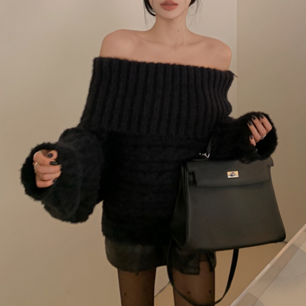 Oni.Shop_Loose Off-Shoulder Rope Sweater