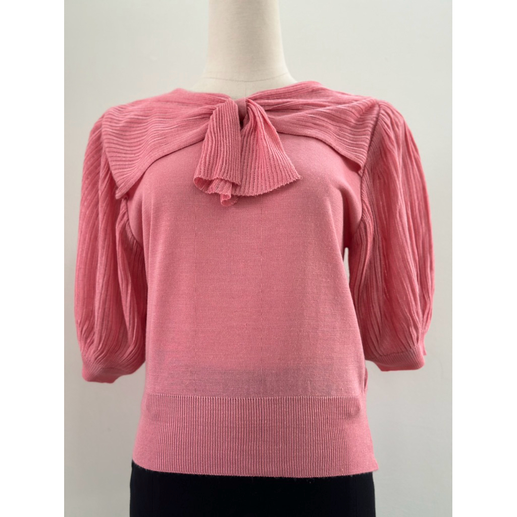 Cocomilan - เสื้อสเวตเตอร์แบบบางคอปกและแขนโคมสั้น Size M Si Nhat 2hand