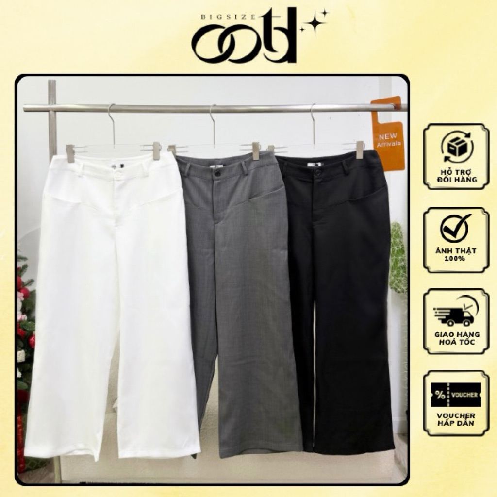 OOTD BIGSIZE - กางเกงขายาวผ้าไซส์ใหญ่สําหรับผู้หญิงมีกระเป๋าเฉียง