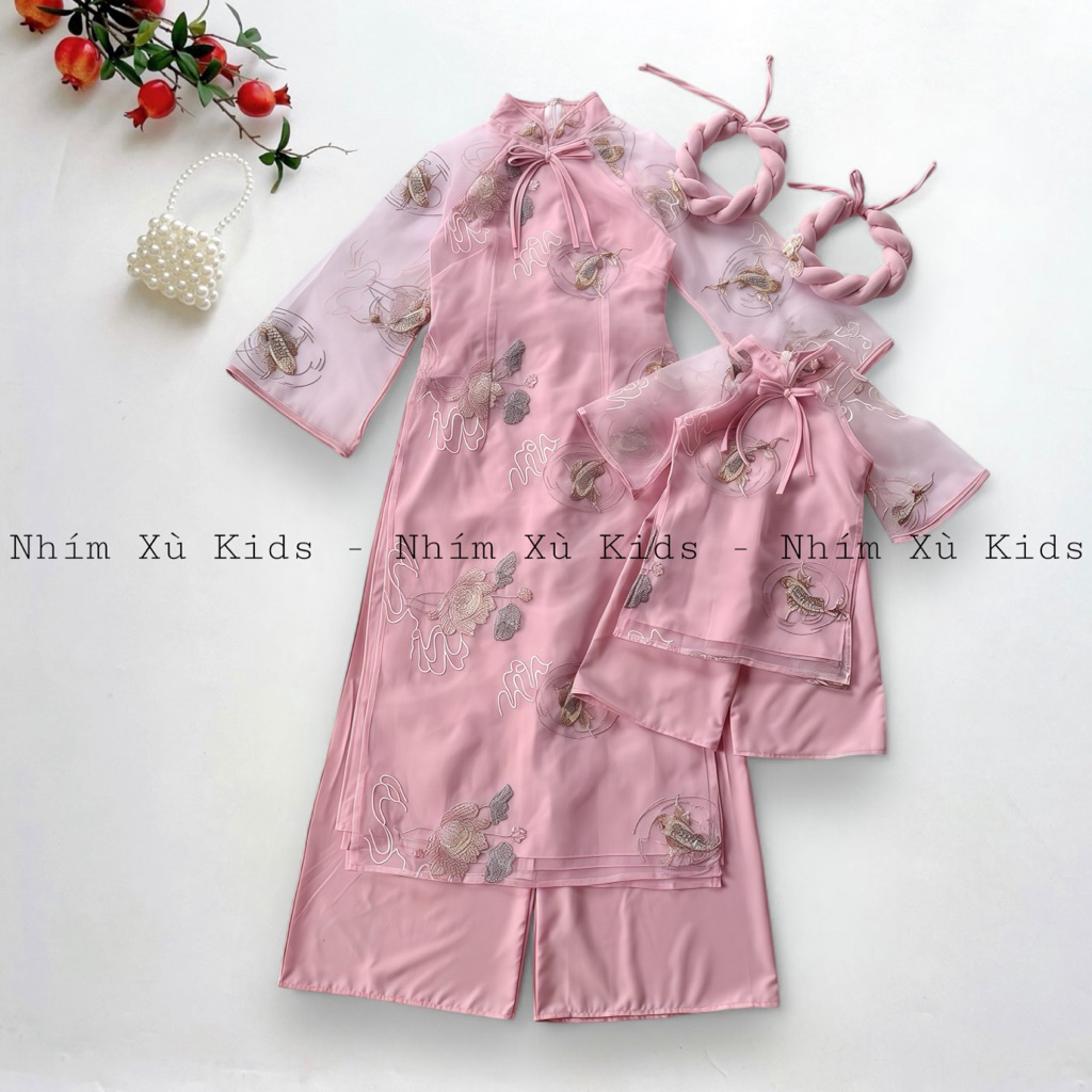 Renovated Ao Dai พร้อมดอกบัวปักเม่นเร้าใจ KIDS แม่และลูกสาว 6 เดือน-8 ปี AD157