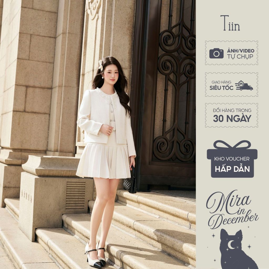 [Mira collection] TINSTORE เสื้อคลุมผ้าทวีตหรูหราดีไซน์คอระบายและเดรสแขนกุดหรูหรา 2511ADK390 2511V0D