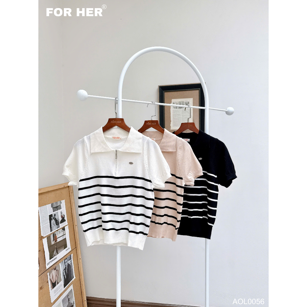 FORHER เสื้อสเวตเตอร์คอโปโลลายทาง - AOL00561 AOL00562 AOL00563