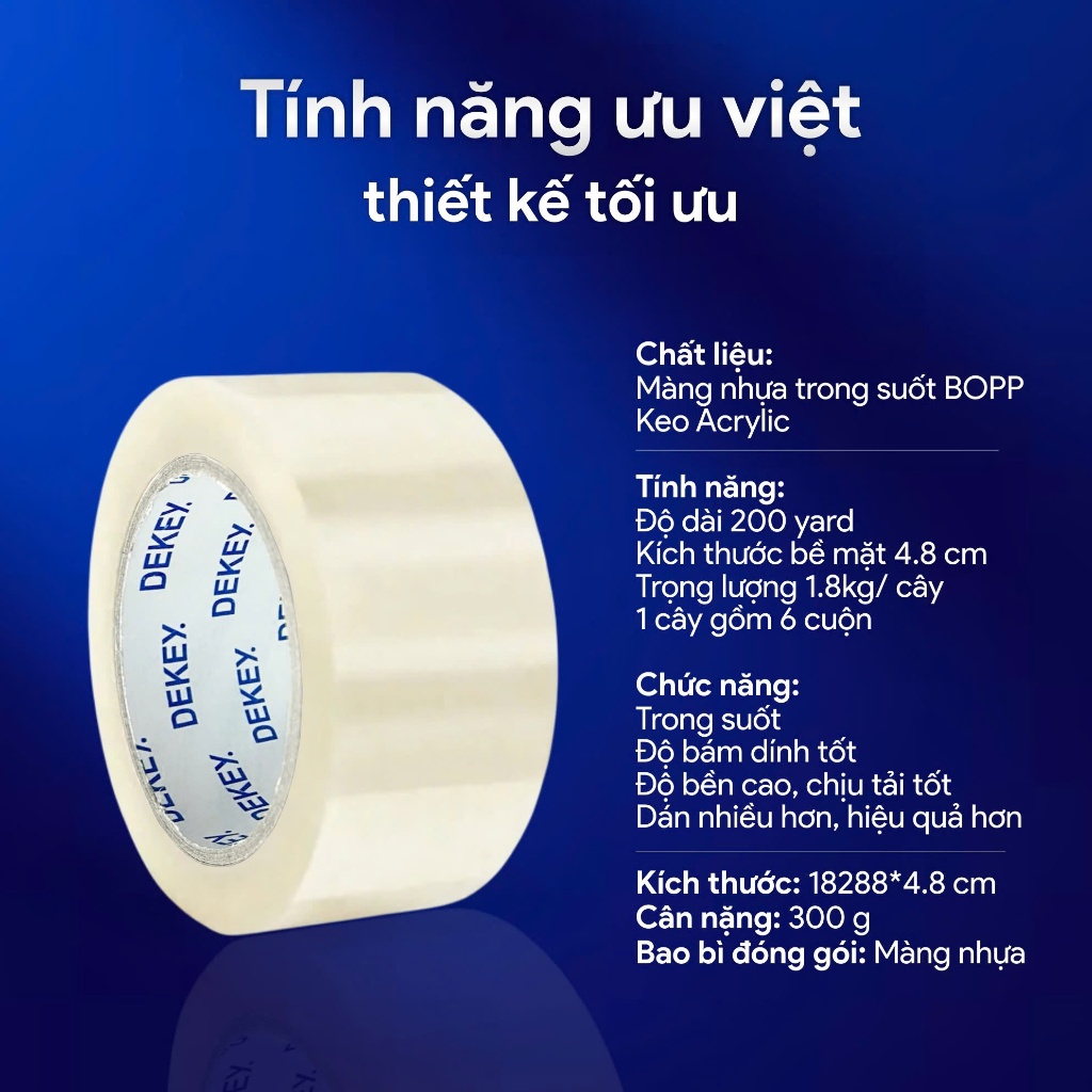 [จัดส่งในวันเดียวกัน] DEKEY เทปใส 100-200 หลา 6 ม้วนวัสดุ OPP ความหนาแน่นสูงราคาถูกสุด ๆ