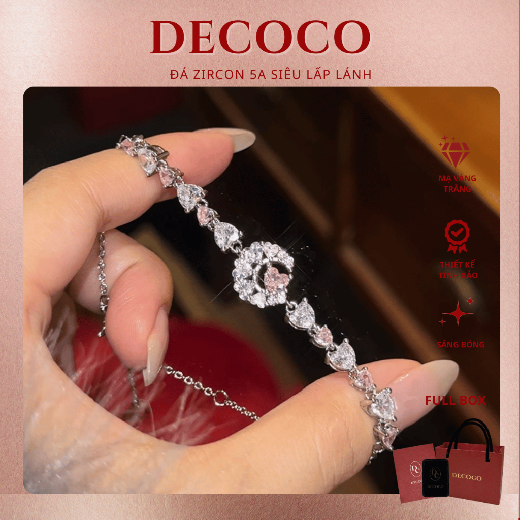 LUNARY DECOCO สร้อยข้อมือหินหัวใจสีชมพู (พร้อมถุงกระดาษ + การ์ด + กล่อง)