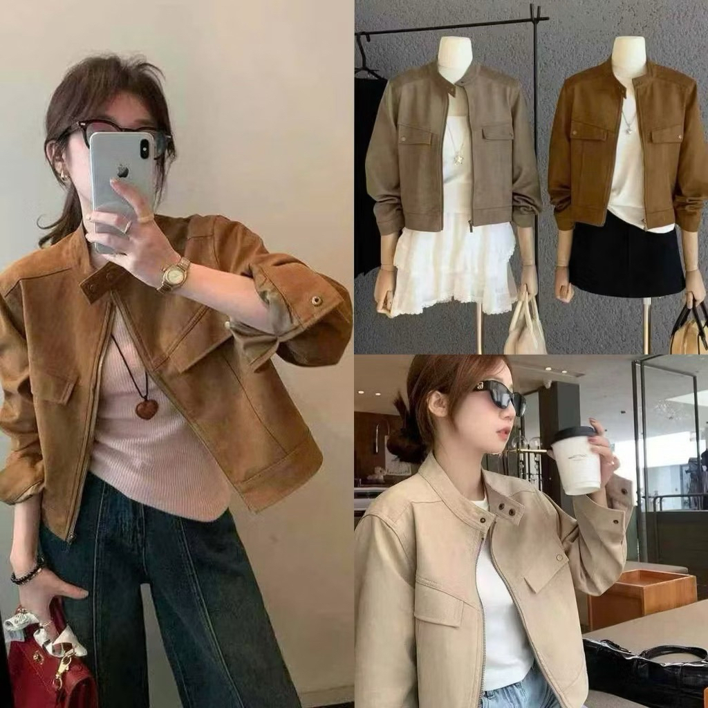 Emily Store  WGWE ~ เสื้อแจ็คเก็ตหนังกลับมีซิป (สินค้ามาตรฐาน wgwe)