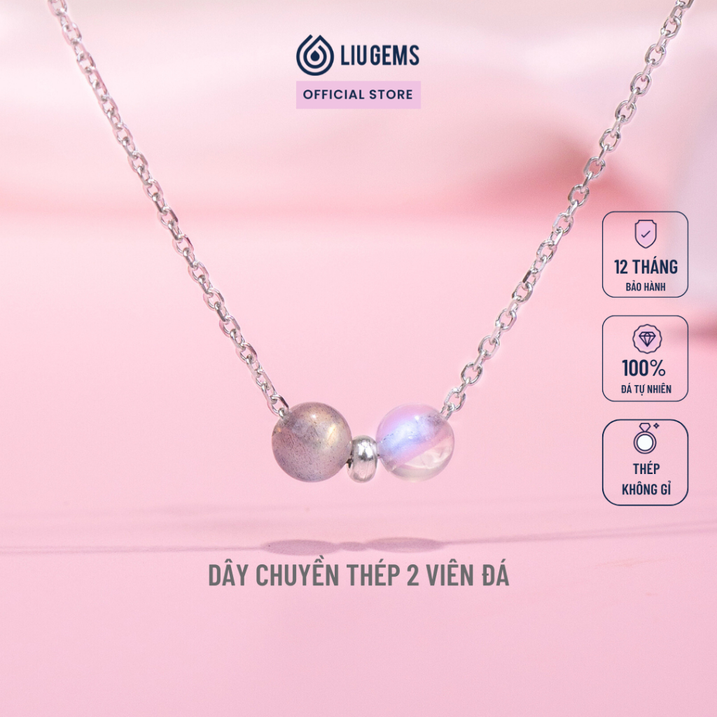 Liugems สร้อยคอหินธรรมชาติสแตนเลส 2 เล่มพร้อมความหมายหวานและละเอียดอ่อน DCT02