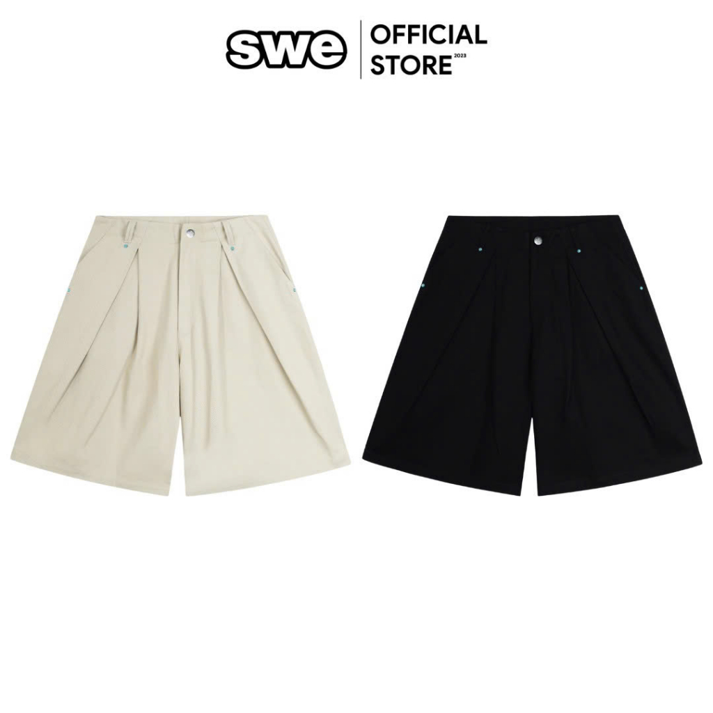 Local Brand SWE PLEATED WIDE SHORTS - ครีม/ดํา