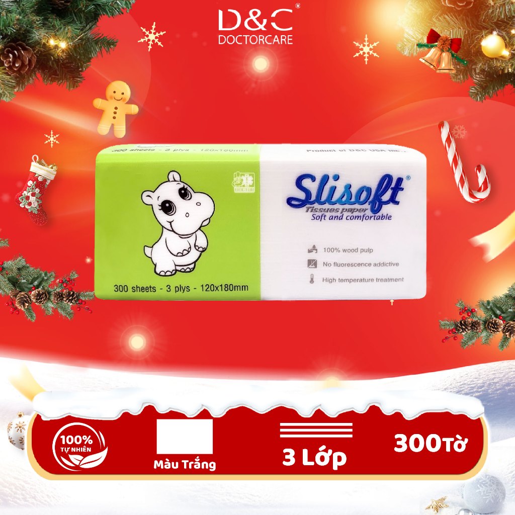 ทิชชู่ขาวธรรมชาติ Slisoft ไร้สารฟอกขาว เป็นมิตรกับสิ่งแวดล้อม แพ็ค 3 ชั้น 300 แผ่น Doctor Care HN St