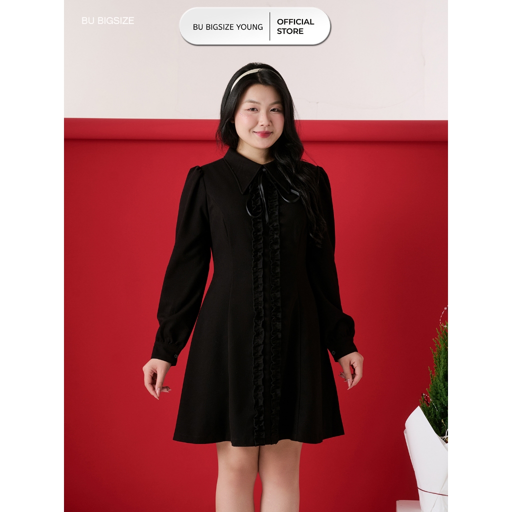BIGSIZE เดรสคอปกเชิ้ตจับจีบ – 25DD273 - [BU Bigsize Young]