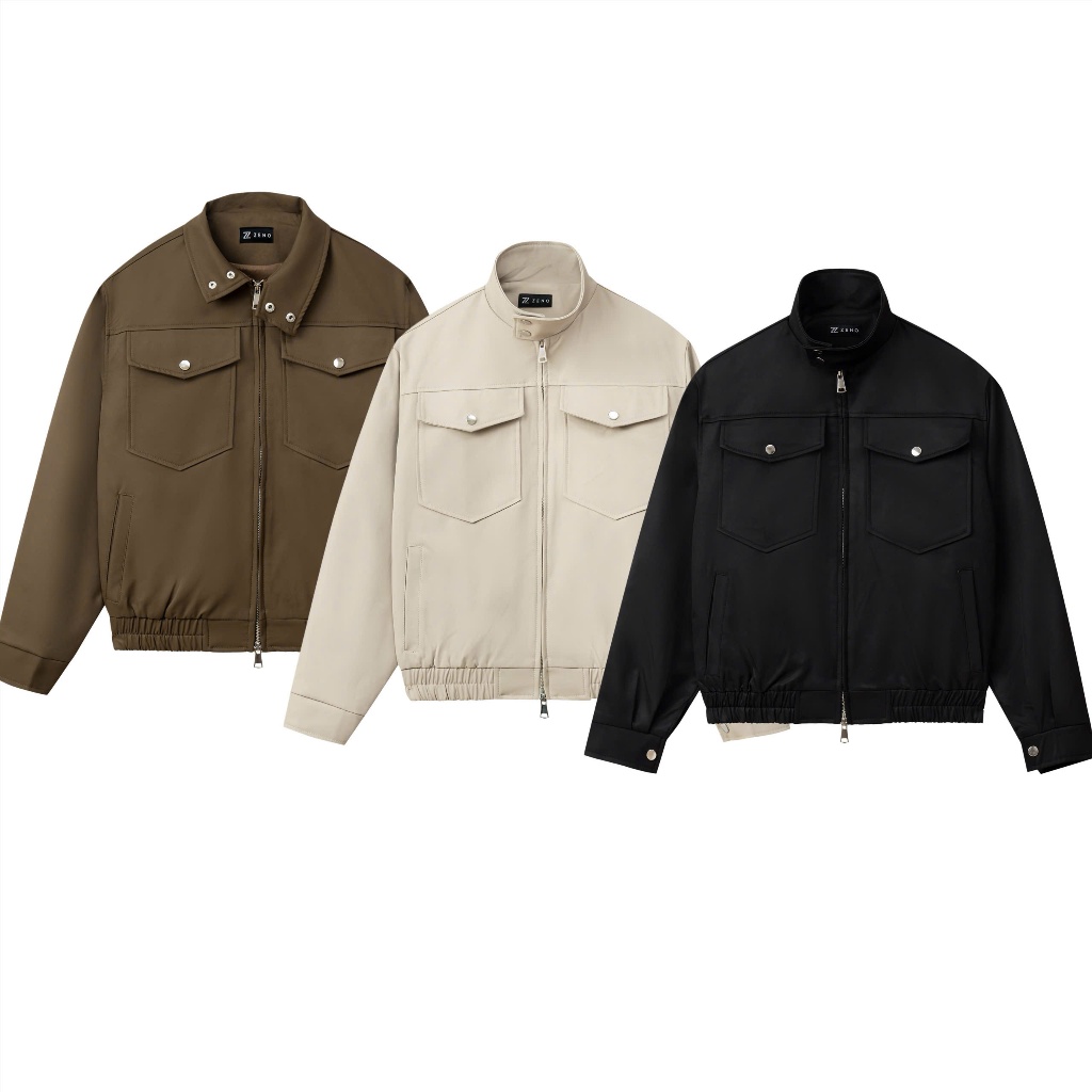 ZENO khaki Jacket สีกากีหนาทรงสวย ไฟเลี้ยว 2 โหมด/คอปกสูง - boxy Jacket