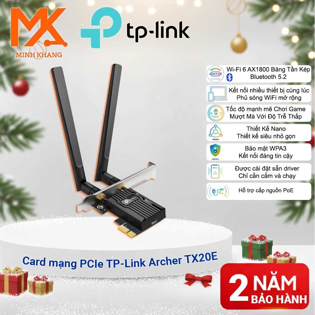 TP-Link TX20E – WiFi 6 AX1800 PCIe + การ์ดเครือข่าย Bluetooth 5.2 – เสาอากาศแบบถอดได้ 2 เสา – ประสิท