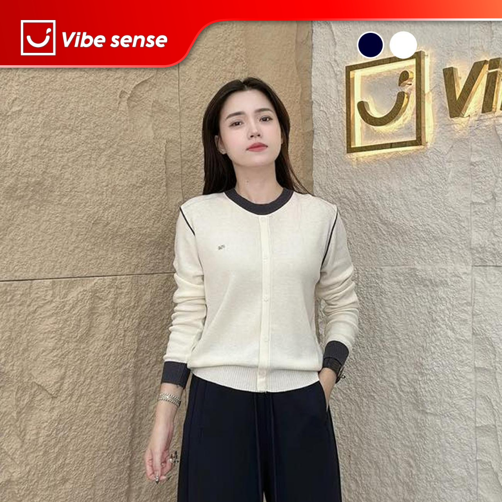 VIBE SENSE VBA015 คาร์ดิแกนกีฬาคอปกรักแร้และแท็กเงินสีหน้าอก