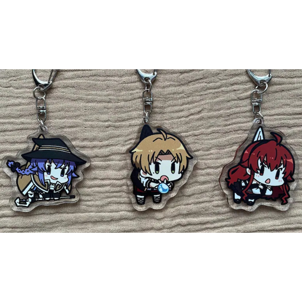 พวงกุญแจอะคริลิค Mushoku Tensei พวงกุญแจสองด้าน Rudeus Greyrat, Roxy Migurdia, พวงกุญแจ Mushoku Tens