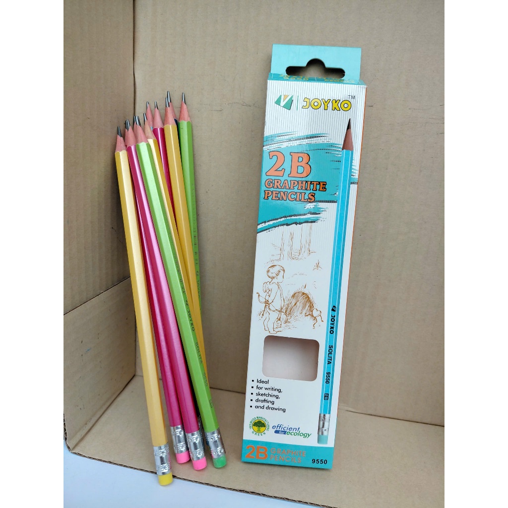 กล่องดินสอไม้ Joyko PN-9550 12 ชิ้น (คละสี) (ตัวเลือกสี: น้ําเงิน, เขียว, ส้ม, ชมพู)