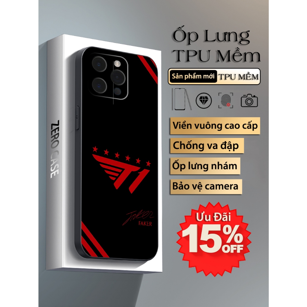 เคสสําหรับ Iphone 16, 16 Plus, 16 Pro, 16 Pro Max ขอบเหลี่ยม ป้องกันกล้องพิมพ์ลายโลโก้ T1 Faker