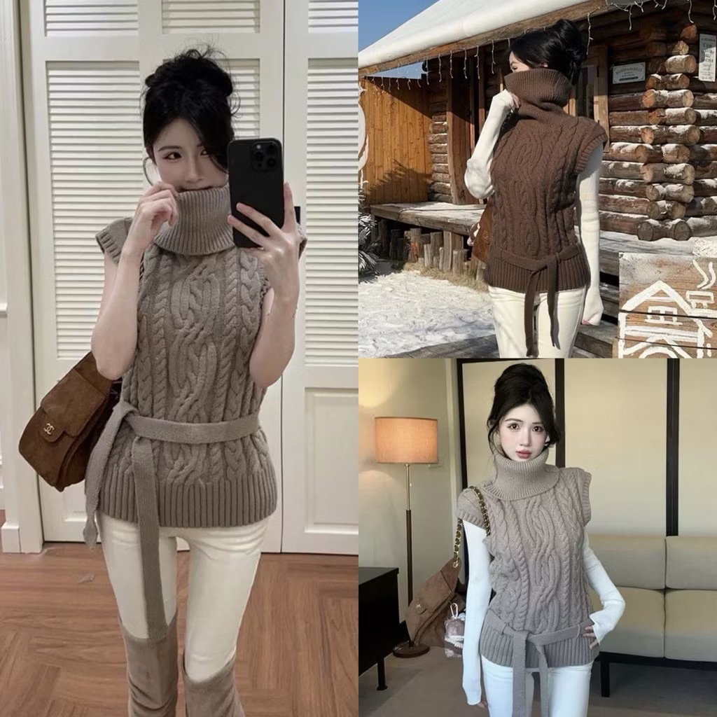 Oni.Shop_Giglet ขนสัตว์เชือกคอสูงสุดหรูพร้อมเนคไท
