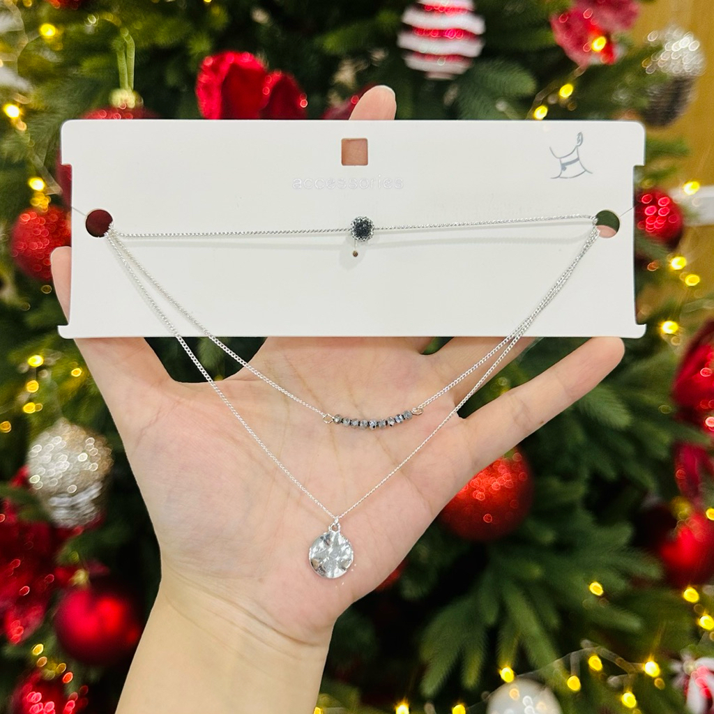 [EXPORTANT] 3-LAYER LAYER NECKLACE การเข้าถึง FULLTAG (สีดํา BEADS)