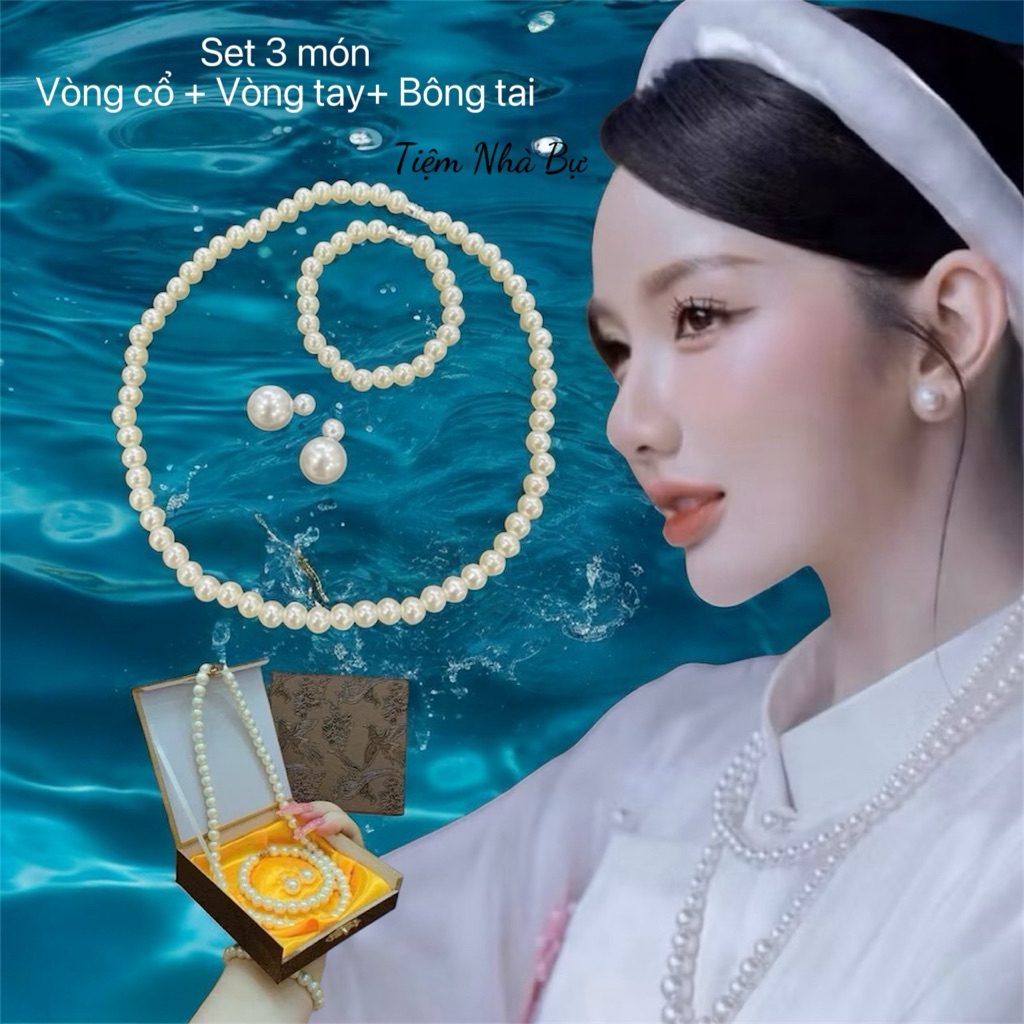 Ao Dai Jade Accessories Combo 3 กําไล+สร้อยคอ+ต่างหูหยกฮวงจุ้ย