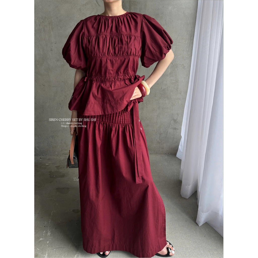 ชุดไซเรนเชอร์รี่ | ชุดกระโปรงแขนพอง ยัก ด้านบนและเอวต่ํา (รูปถ่ายเดิม)