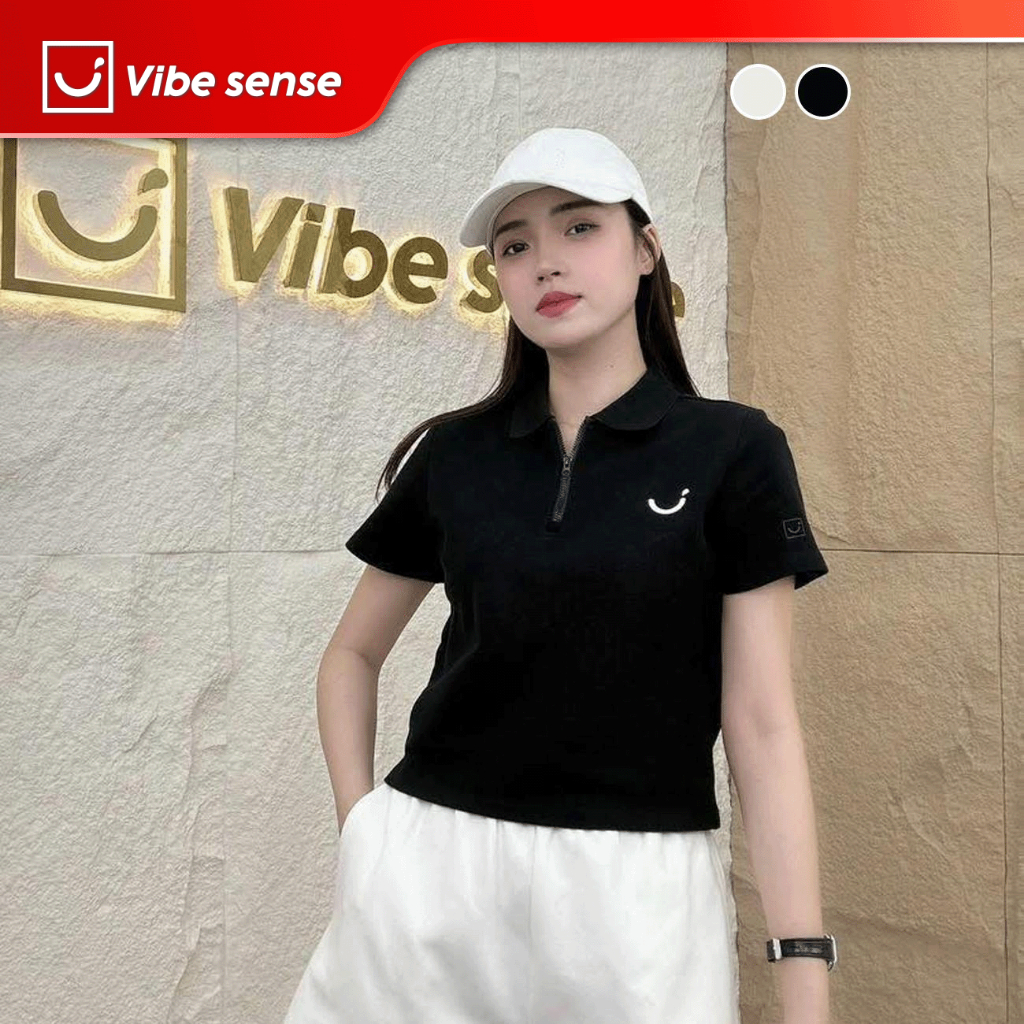 เสื้อโปโลผู้หญิง VBA004 – เสื้อคอปกซิปโลโก้ VIBE แฟชั่น