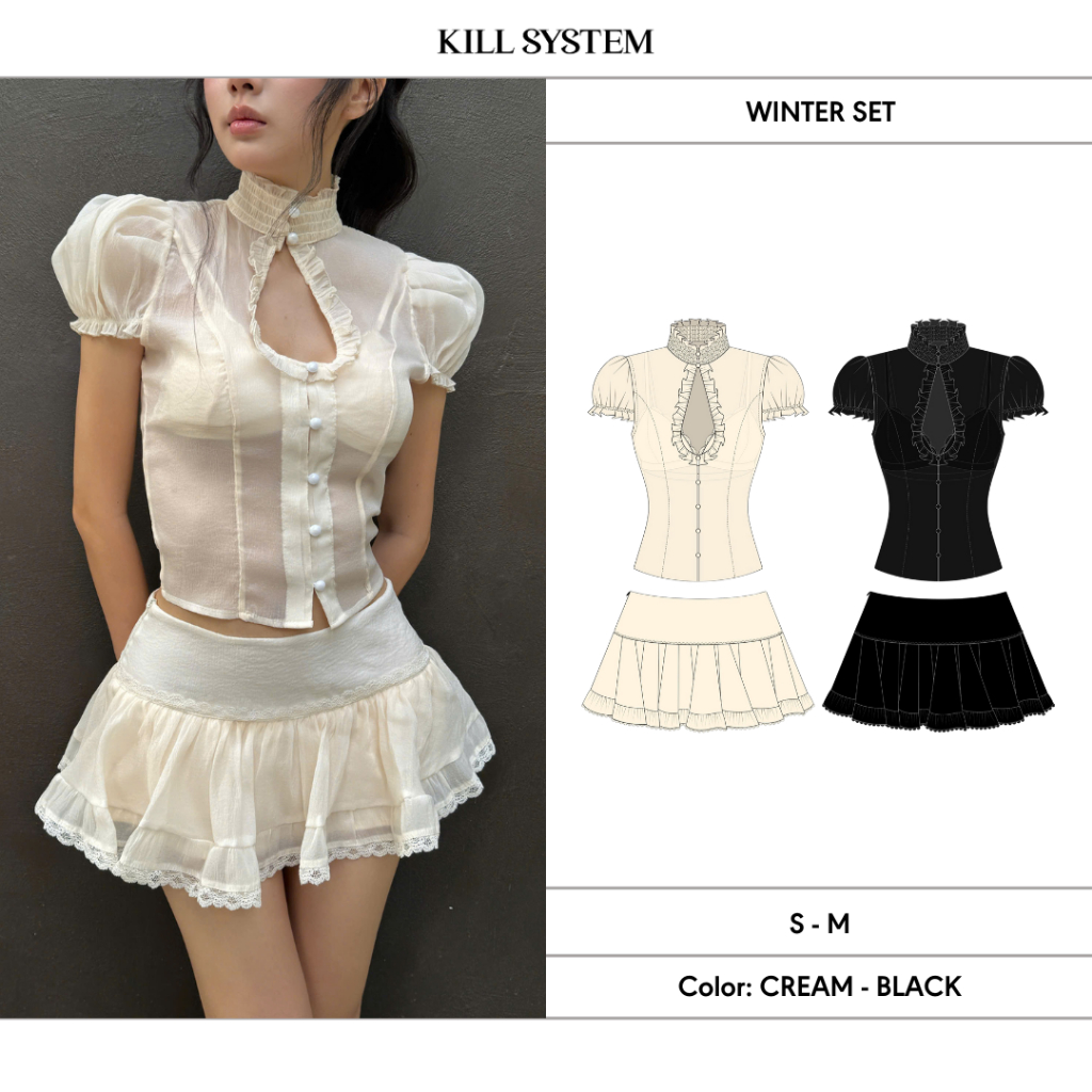 [SEPARATION AVAILABLE] WINTER ชุดกระโปรงจีบผ้าไหมชีฟองพร้อมเสื้อชั้นในและกระโปรงจีบชีฟอง - KILL SYSTEM
