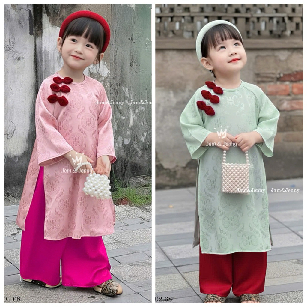 BD2586 J&J 6641 BG ao dai set มีโบว์ 2 สี (ไม่มีแผง)
