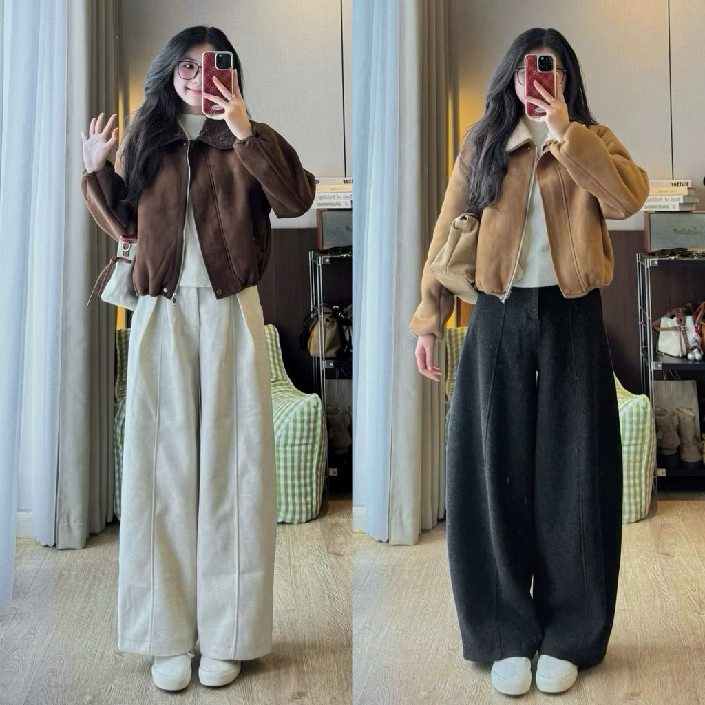 MIRI JACKET หนังกลับบุนวมหนังแกะ JACKET ปกบัวและแขนจั๊ม