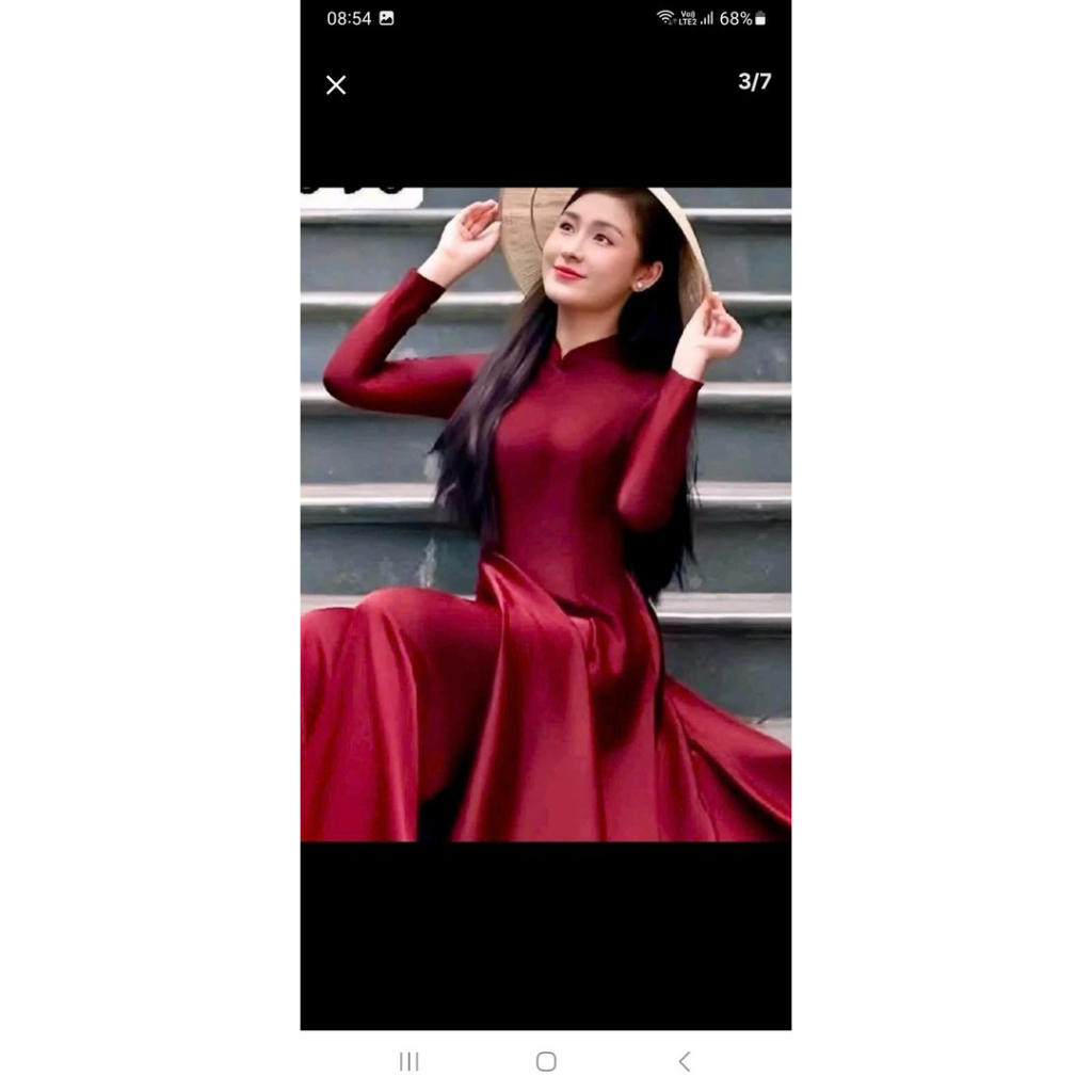 Su Chau ผ้าไหมสีแดง ao dai ชุดคอปก 3 ซม