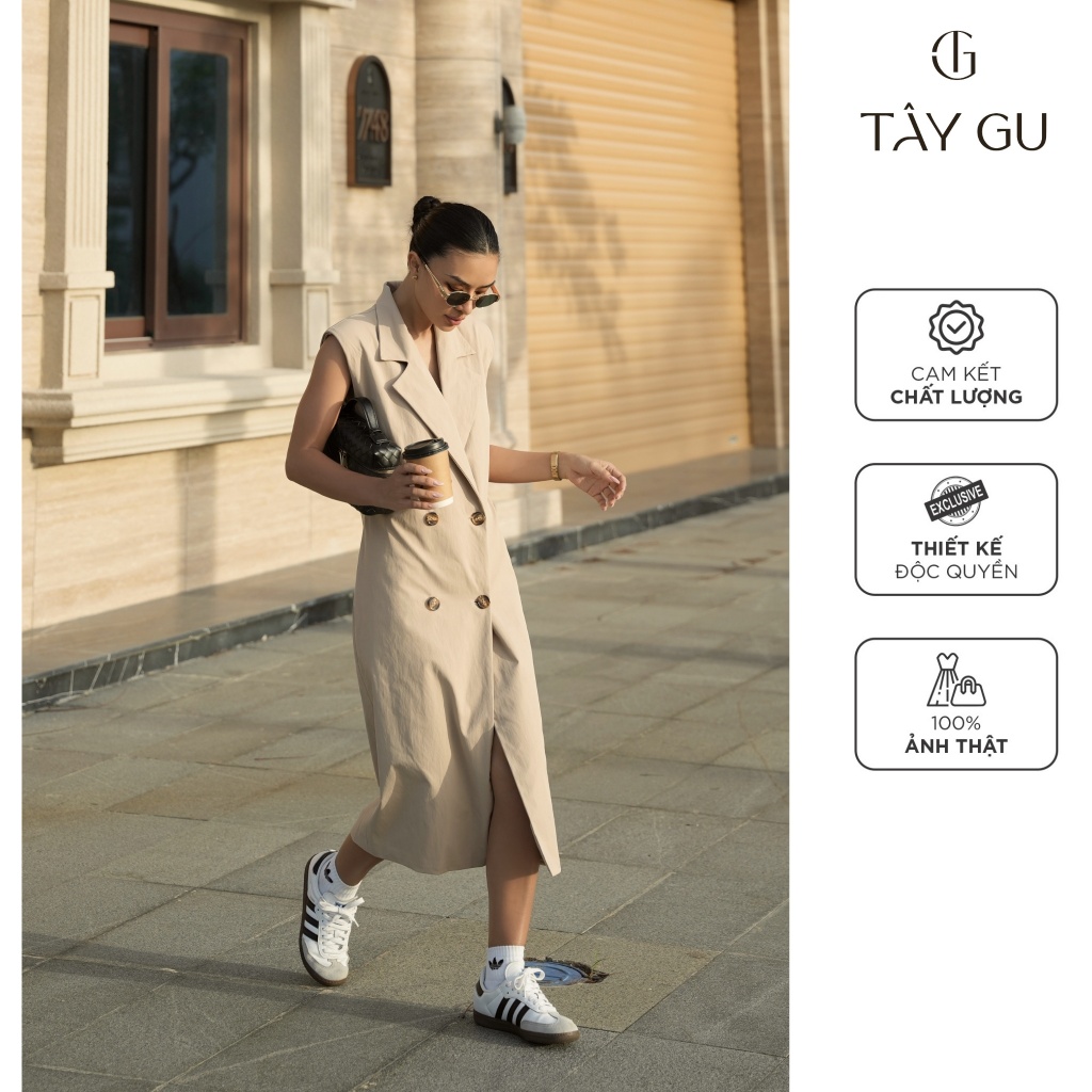 เดรสคอปกเสื้อกั๊กแขนกุดยาว - DTK137 - tay GU