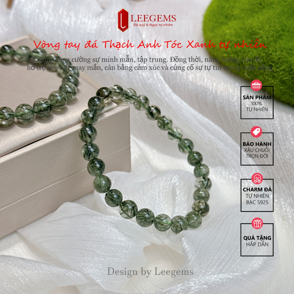 VIP Green Rutilated Quartz Bracelet - ขนาด 8 mm - เหมาะสําหรับ Fire & Wood I Leegems