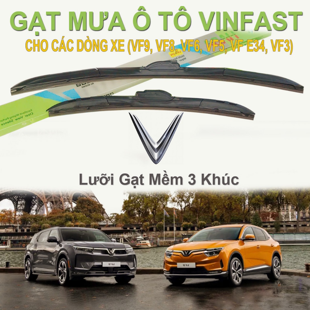 ที่ปัดน้ําฝนซิลิโคน 3 ชิ้น, หัวเปลี่ยนอเนกประสงค์สําหรับรถยนต์ VinFast (VF9, VF8, VF6, VF5, VF e34, 