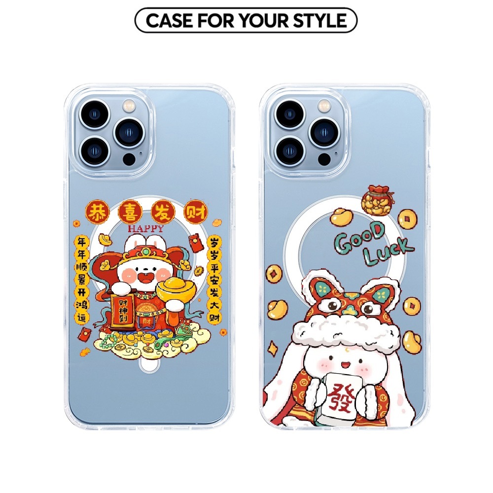 เคส IPhone สําหรับ 16 Pro Max/15 Pro Max/14/15 Pro แม่เหล็กชาร์จไร้สาย God of Wealth ปีใหม่