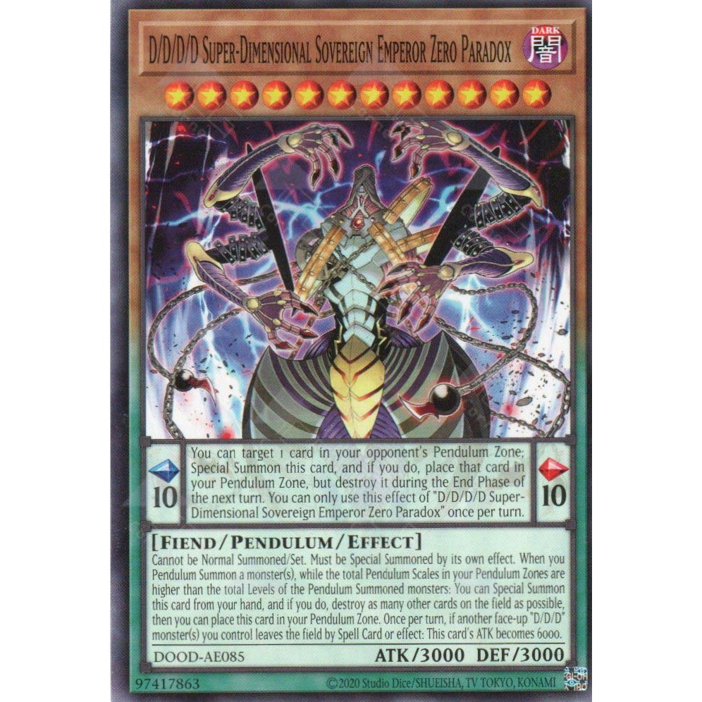 [KW2 Yugioh] [EN-AE] การ์ด DOOD-AE085 D/D/D/D/D Super-Dimensional Sovereign Emperor Zero Paradox (N)
