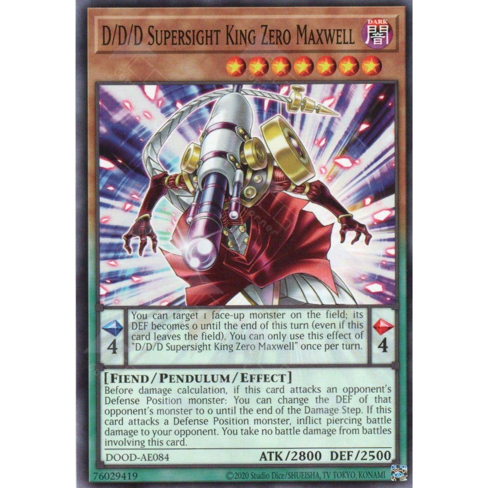 [KW2 Yugioh] [EN-AE] การ์ด DOOD-AE084 D/D/D Supersight King Zero Maxwell (N) - ทั่วไป