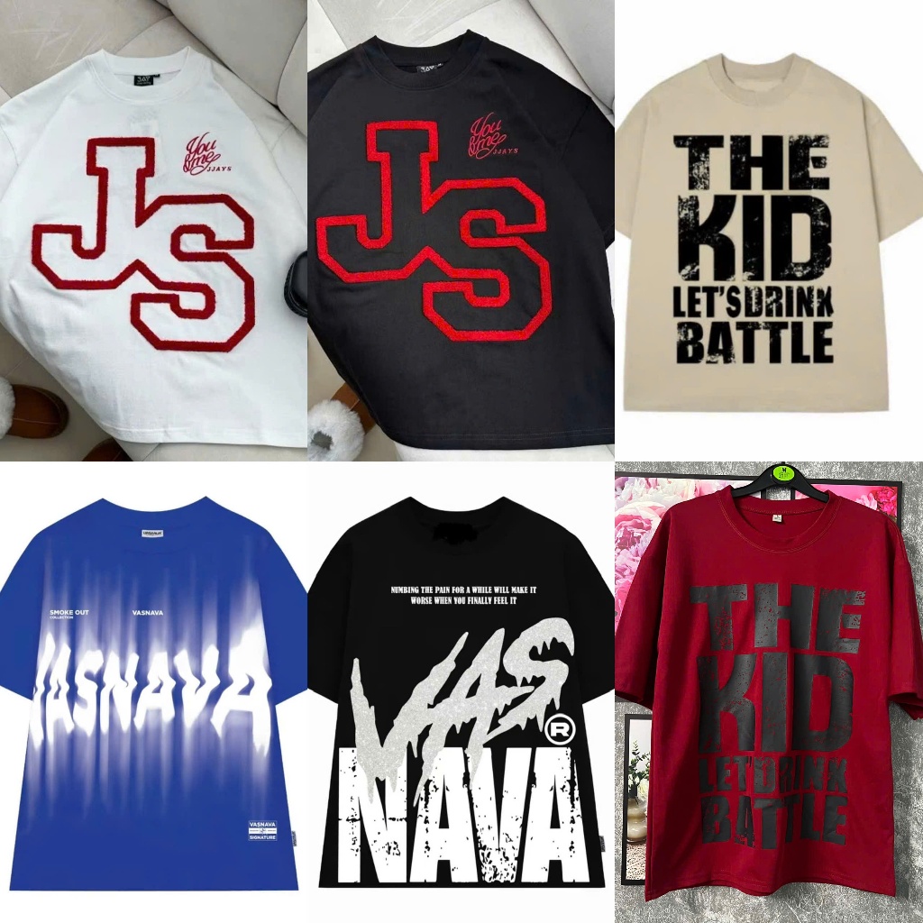 COMBO 6 MENS T-SHIRTS " WHITE JS + BLACK JS + THE KID BE + THE KID RED + BLACK NAVA.R + BLUE VASNAVA
