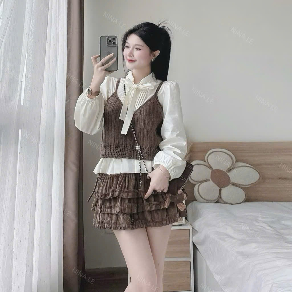 SET Loose SHIRT + TWO-STRING SWEATSHIRT - สไตล์เกาหลี