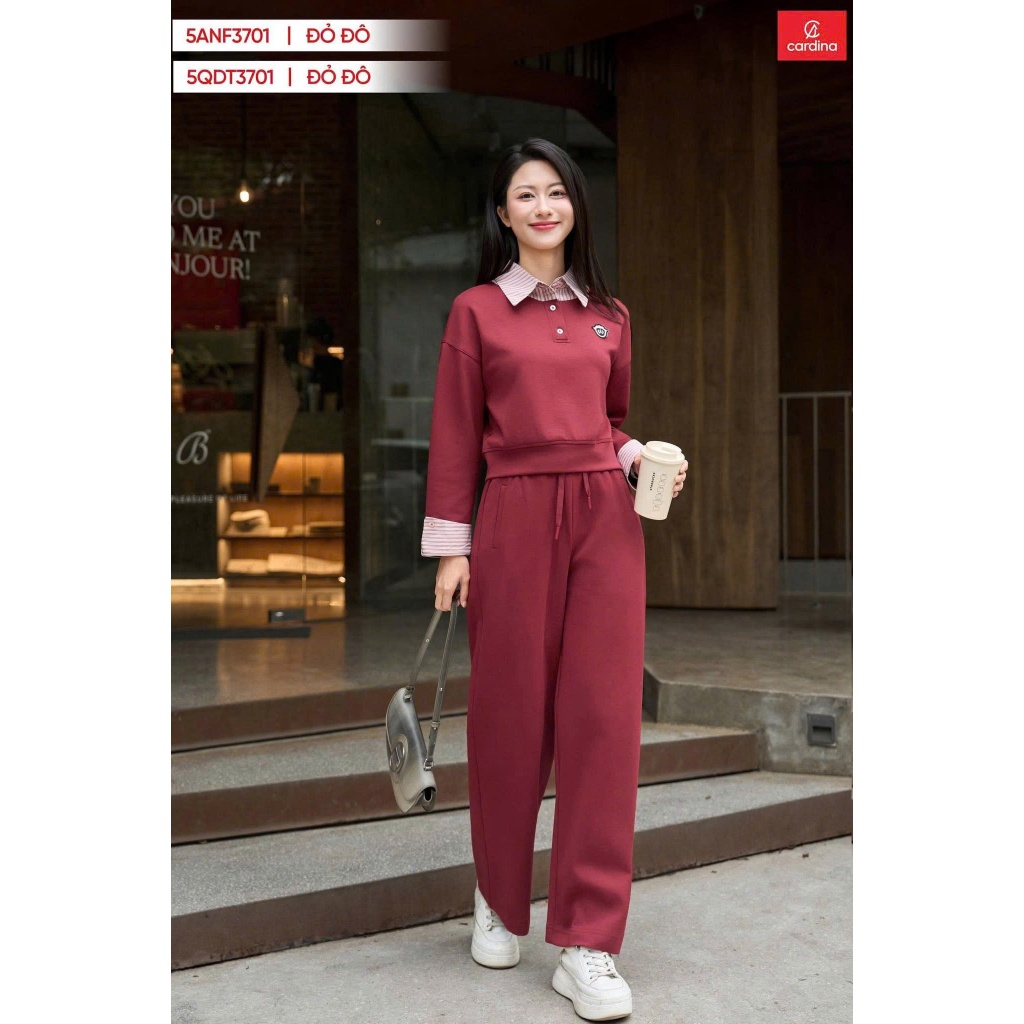 ชุดผู้หญิง CARDINA พร้อมผ้า umi เสื้อเชิ้ตแขนยาวคอปกเสื้อเชิ้ตและกางเกงหลวมไดนามิกอ่อนเยาว์ 5ANF37, 