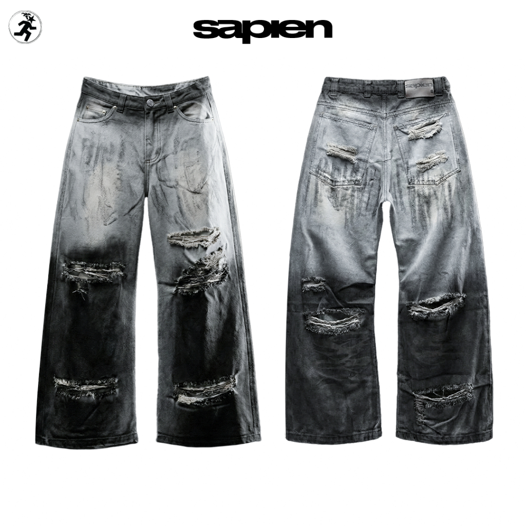 SAPIEN Baggy Denim Washedกางเกงขากว้าง-DUSTREALM Pants Baggy Jeans dirty wash